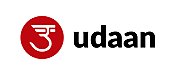 A red and black logo for the company udaan