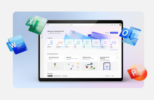 Microsoft 365 giriş sayfasının görüntülendiği bir tablet.