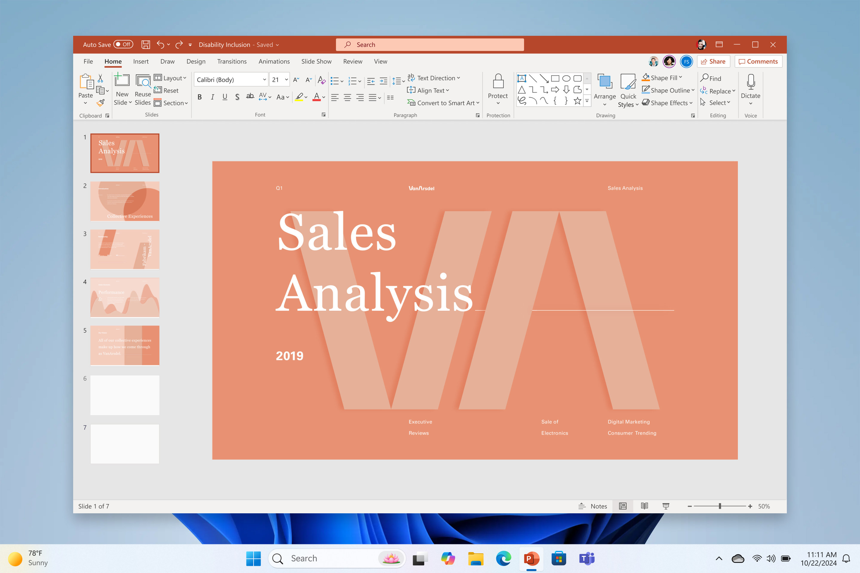 A PowerPoint file open on a computer screen