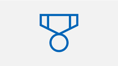 Blue icon of a ribbon with a medal.