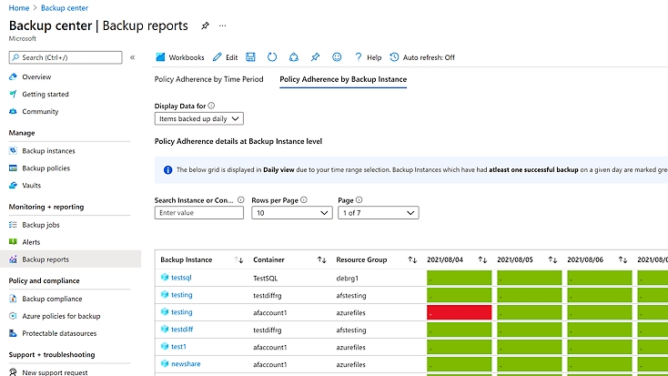 A backup report for Policy Adherence by Backup Instance. 