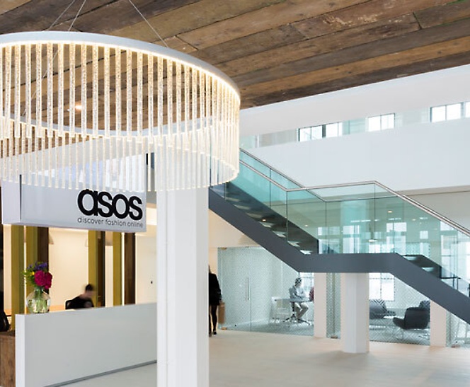 An office with a sign for Asos