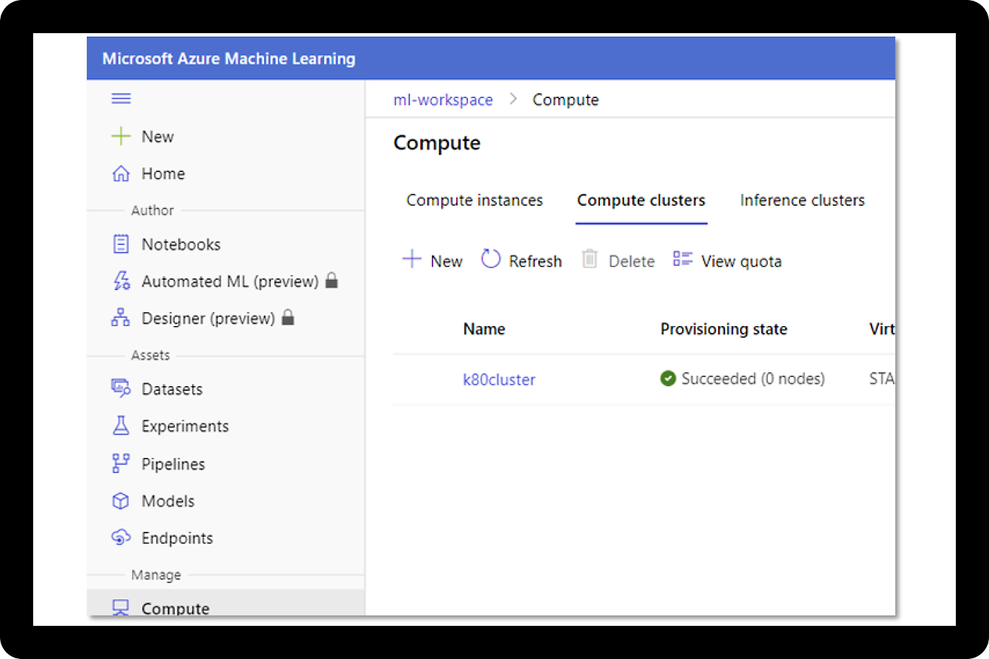 A screen shot of microsoft Azure machine learning page