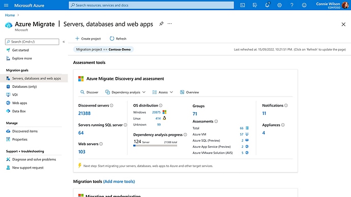 A window for Azure migrate, discovery and assessment